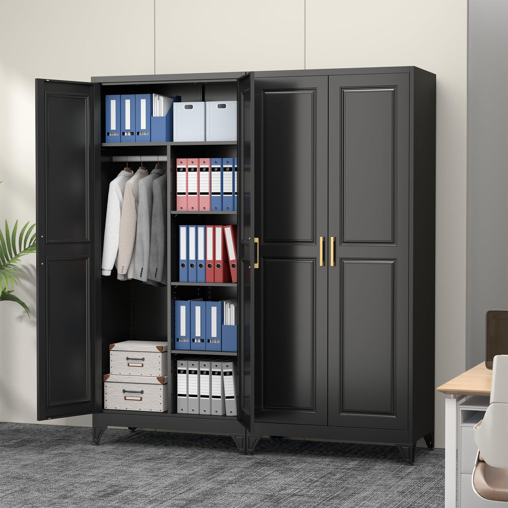Metal Armoire Wardrobe Closet, 71" Tall Wardrobe Cabinet with 2 Doors