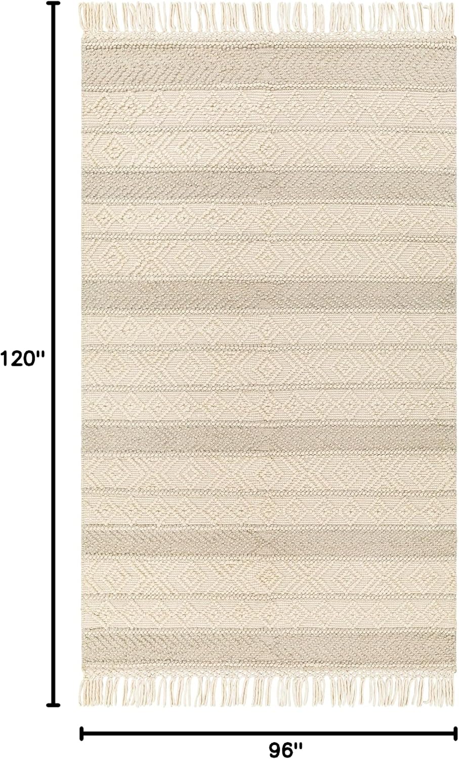 Ummi Wool Living Room, Bedroom Area Rug - Geometric Striped Diamond Border - Traditional Transitional Scandinavian