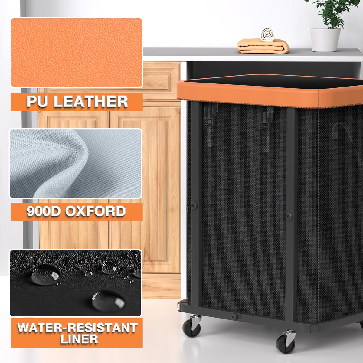 Hamper with Wheels,150L Leather Patchwork Clothes Hamper Black