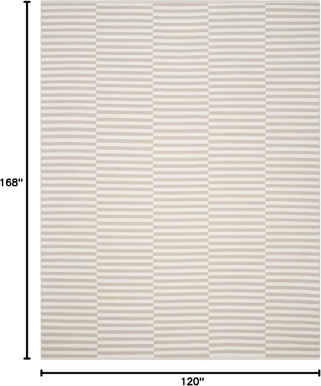 Montauk Collection Area Rug, Ivory & Light Grey, Handmade Stripe Cotton, Ideal for High Traffic Areas in