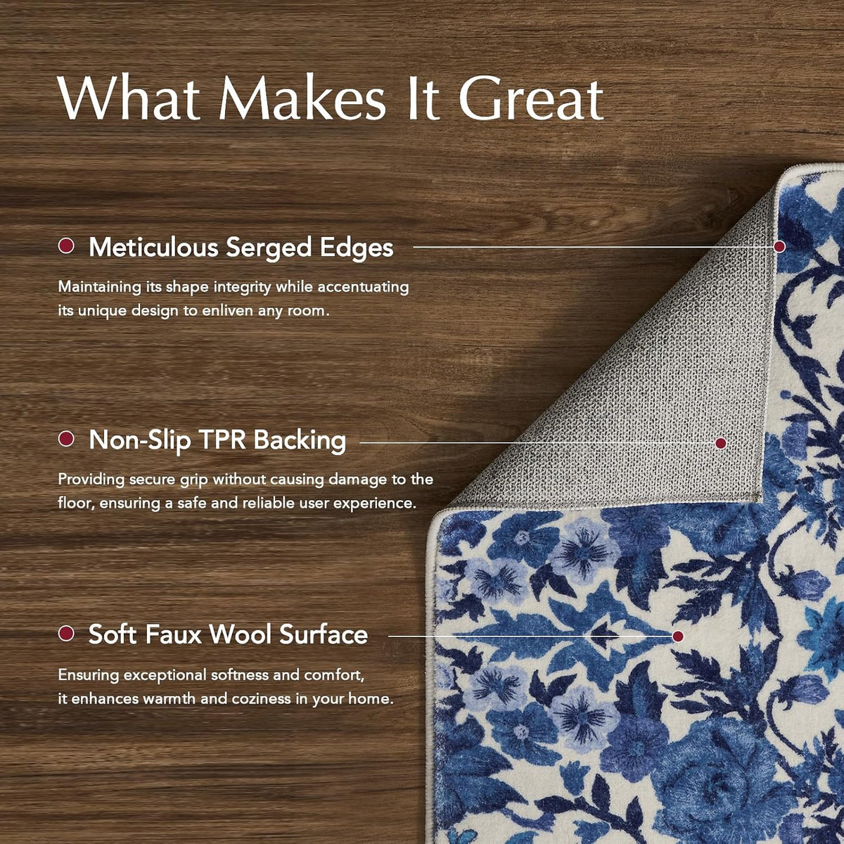 Hallyway Area Runner Rugs, Boho Floral Faux Wool Indoor Outdoor Rugs, Washable Rugs Dining Room Living Room