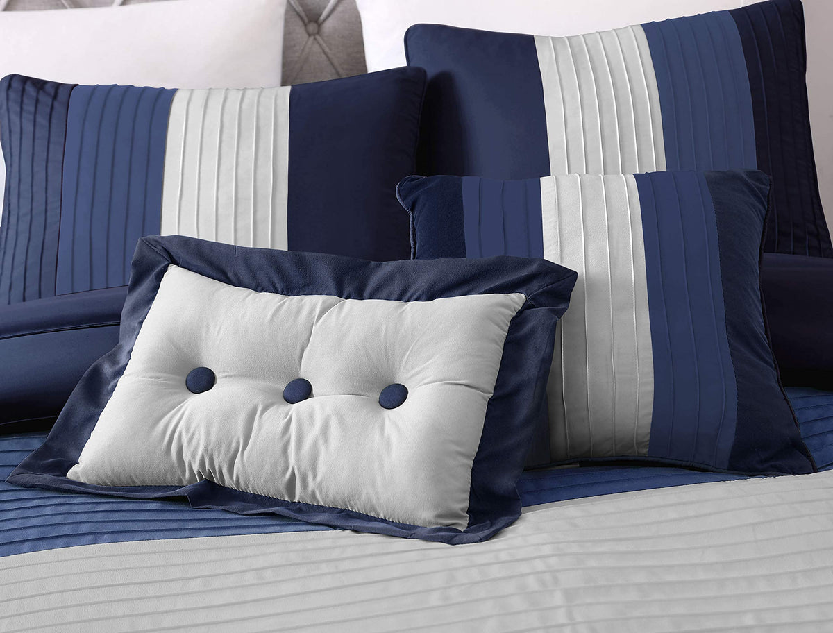 Loft 8-Piece Striped Comforter Set, Navy/Gray/Blue