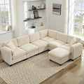 Corduroy Modular Sectional Sofa Couch (Beige, 113 Inch 7-Seater)