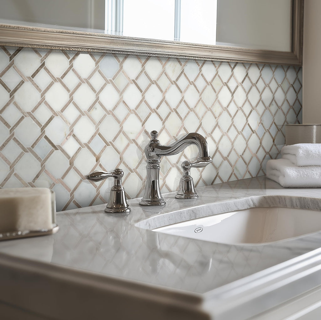 Polished Marble Mosaic Tile | Chateau Lace Geometric | 12" x 12"