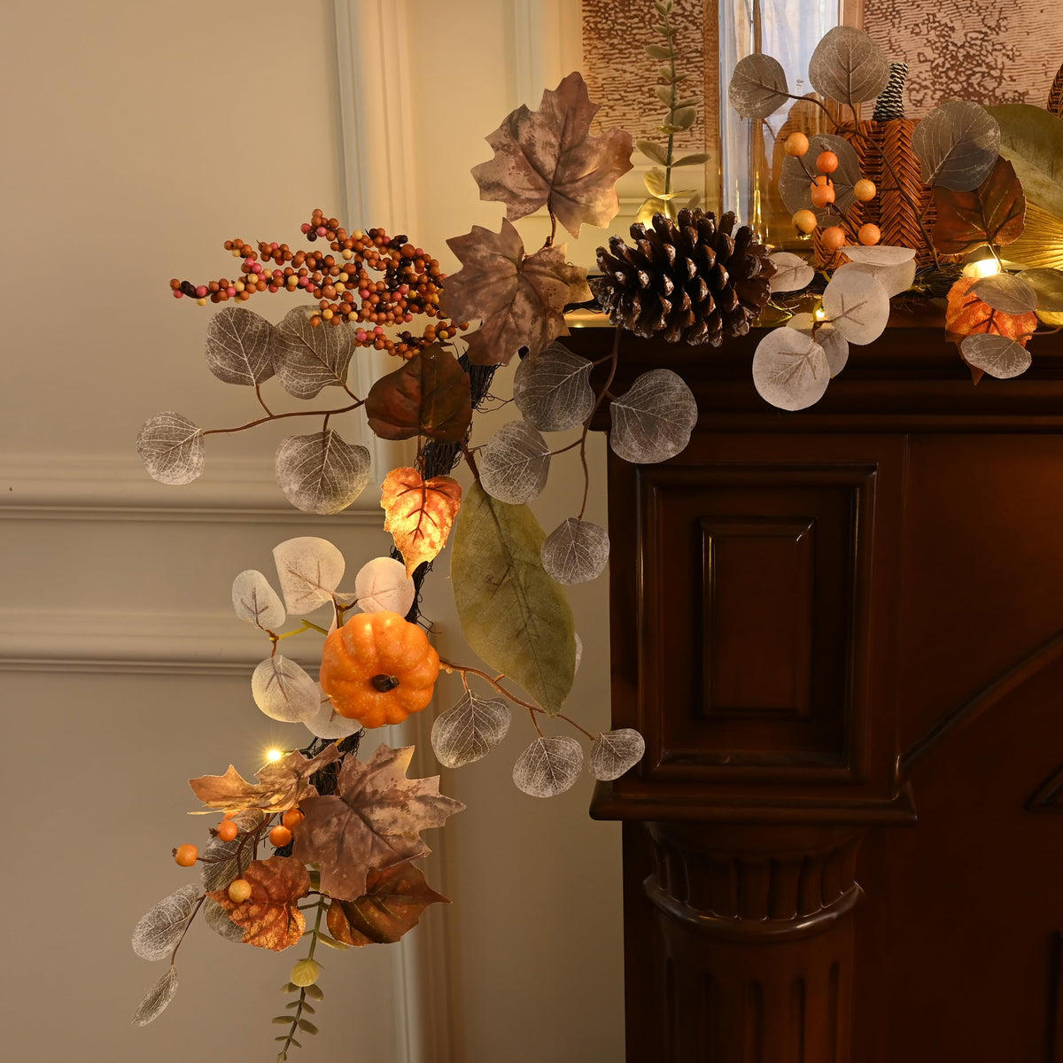 6ft Fall Maple Leaves Garlands for Mantle with Pumpkins