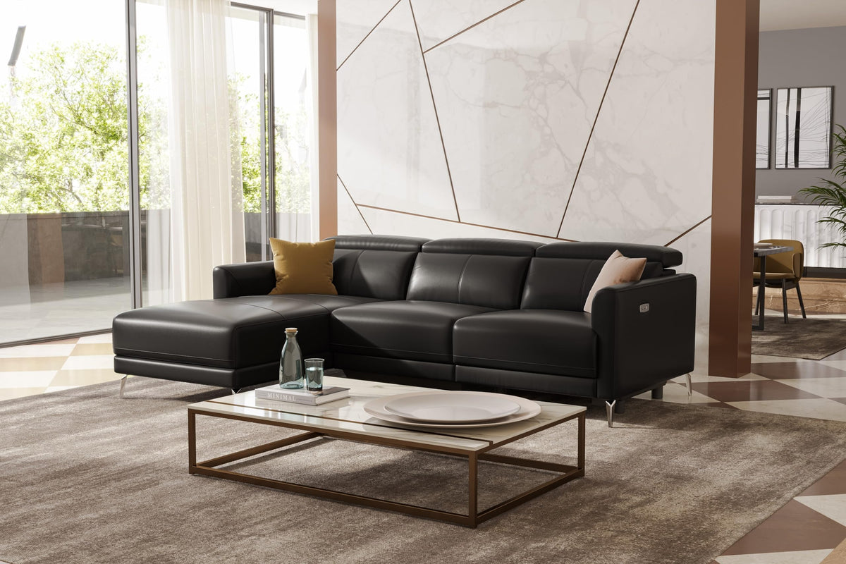 Andria 99.5" Reclining Leather Sectional Sofa, 3 Seater Reclining Couch with Left Hand Chaise | Italian Nappa 11000