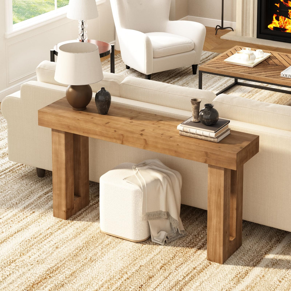 Solid Wood Entryway Table, 59-Inch Long Farmhouse Console Tables