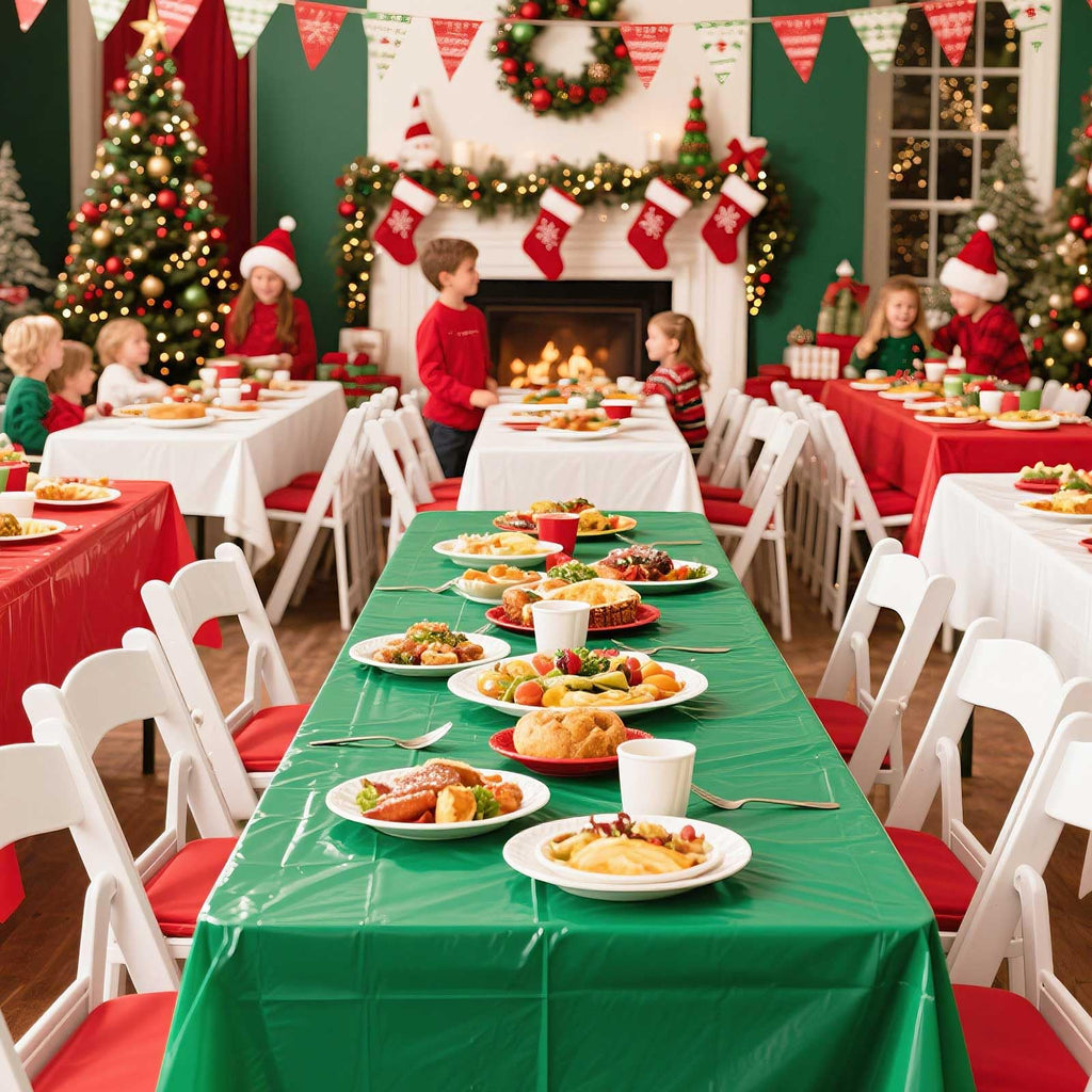 12 Pcs Red White Green Table Cloths, Christmas Plastic Tablecloths