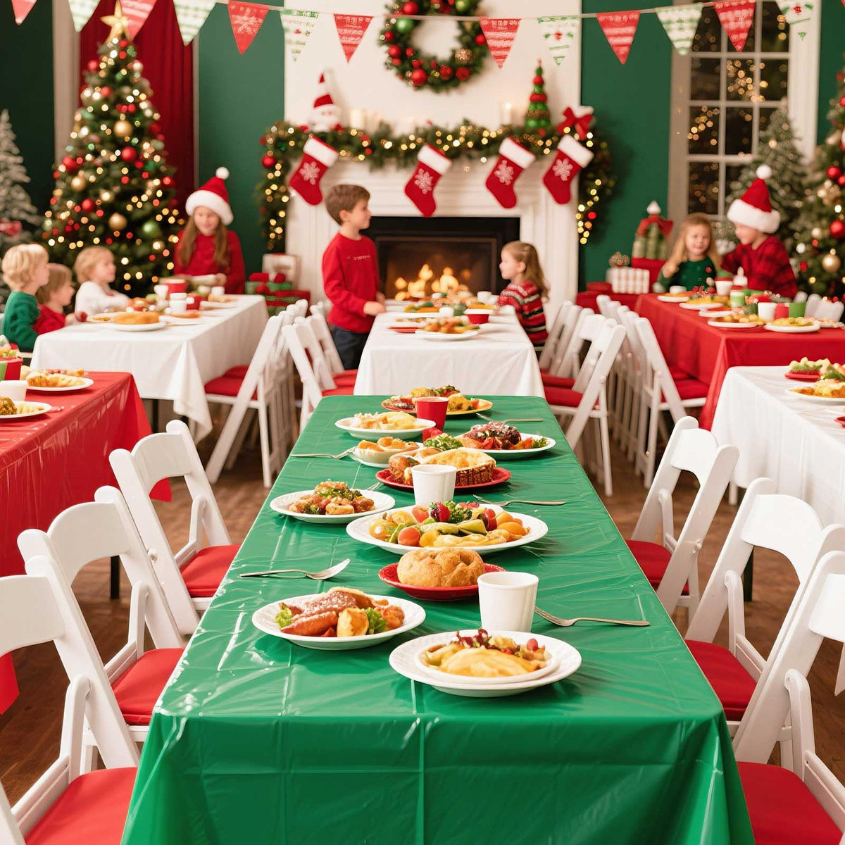 12 Pcs Red White Green Table Cloths, Christmas Plastic Tablecloths