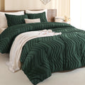 Cal King Comforter Set Dark Emerald Green, Boho Chevron Tufted Bedding Comforter Sets, Hunter Green Soft Warm 3 Pieces