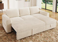 Corduroy Sectional Sleeper Sofa with Pull Out Bed & Storage, Beige