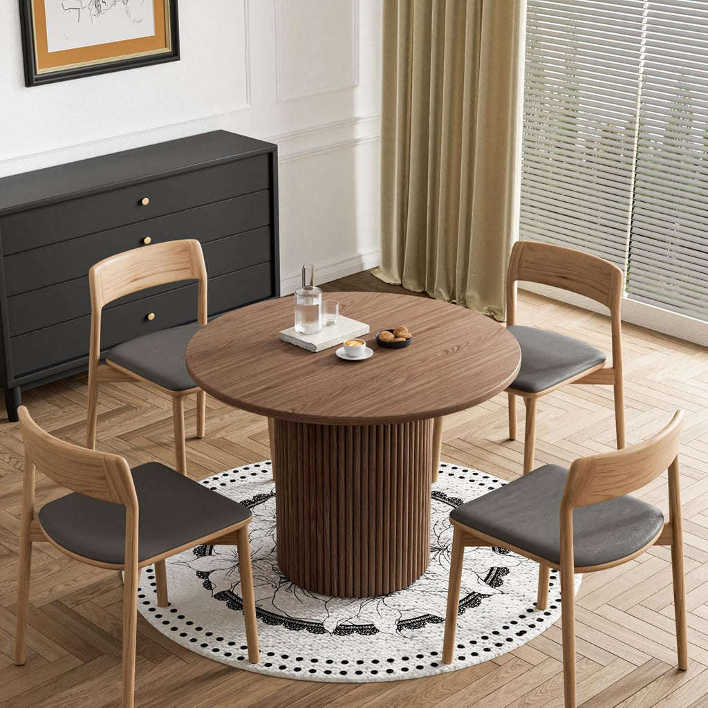 Round Dining Table, 41.7" Modern Wood Kitchen Table for 4, Pedestal Circle Dining Tables, Fluted Dining Table for Leisure, Coffee, Kitchen, Dining Room φ41.7" x 29.9"H (Walnut Color)