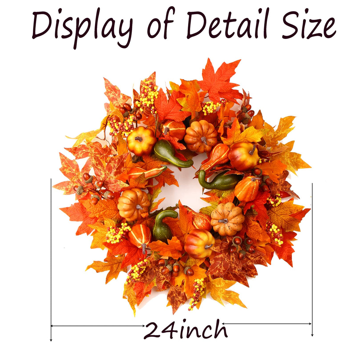 24" Harvest Fall Wreaths for Front Door Outside, Autumn Wreath with Pumpkins