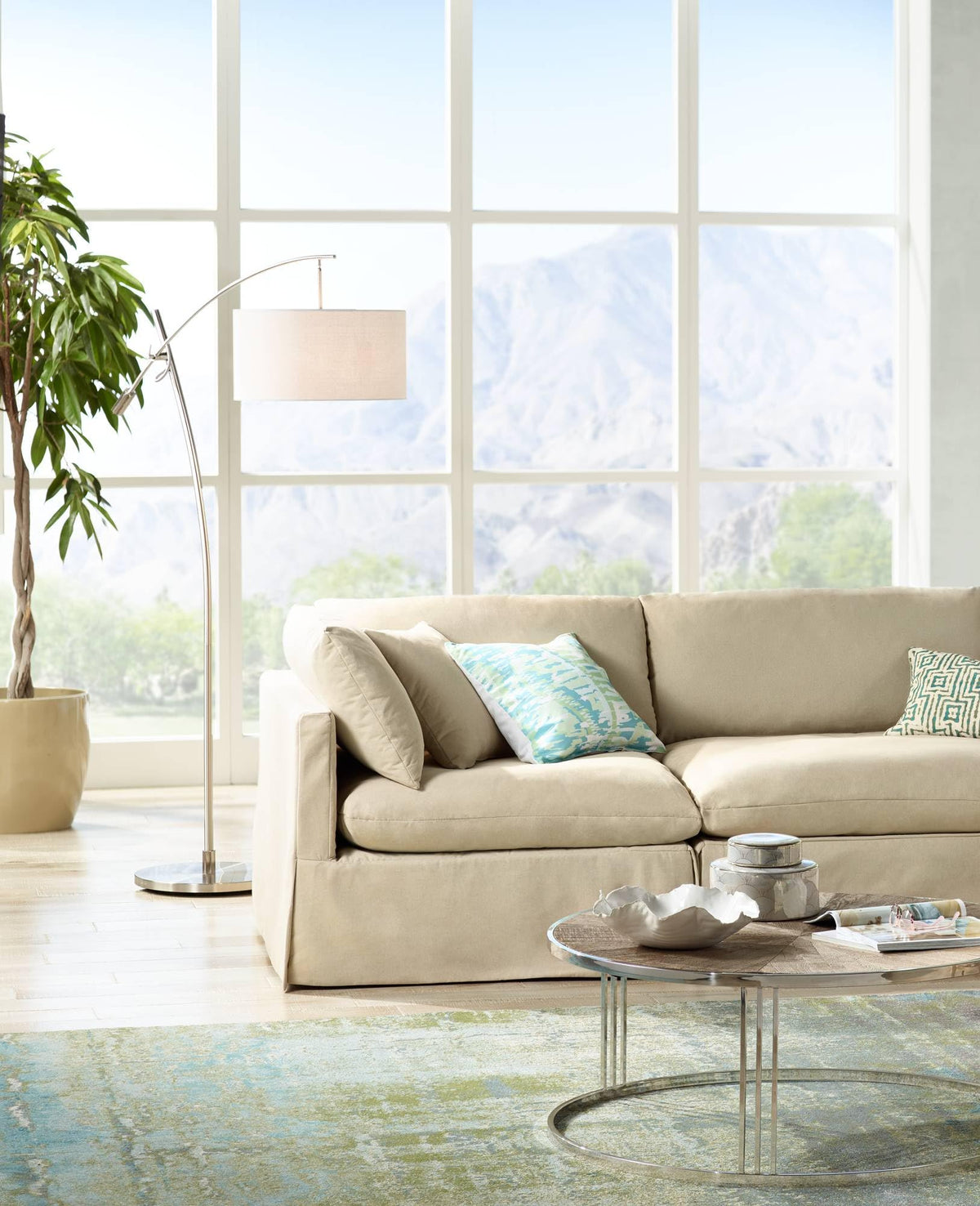 Inspired Arco Style Raymond Brushed Nickel Adjustable Boom Arc 69" Tall Floor Lamp