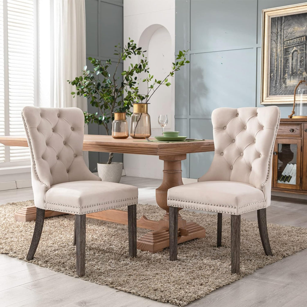 Velvet Dining Chairs Set of 4, Upholstered High-end Tufted Dining Room Chair with Nailhead Back Ring Pull Trim