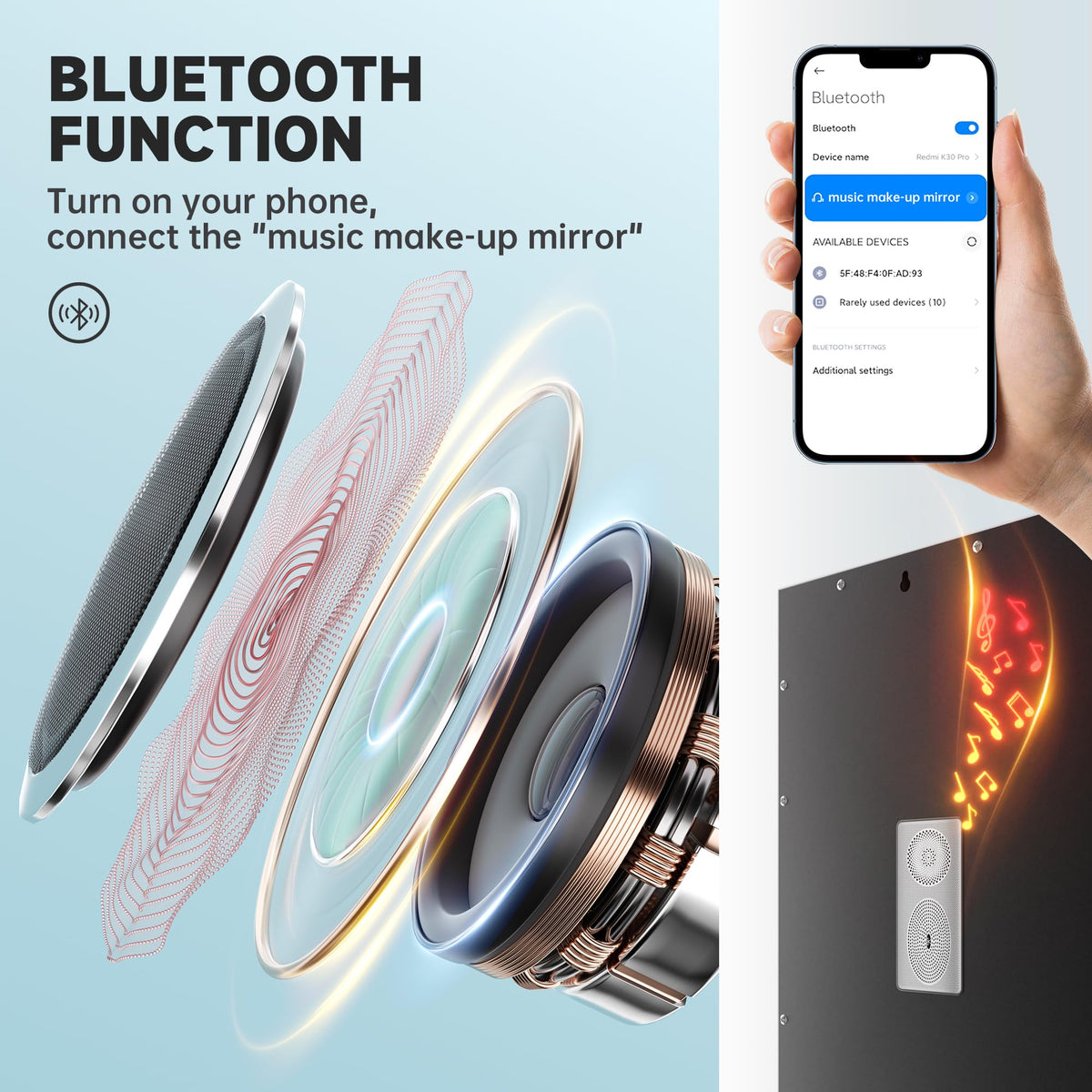 Vanity Mirror with Lights and Bluetooth Speaker