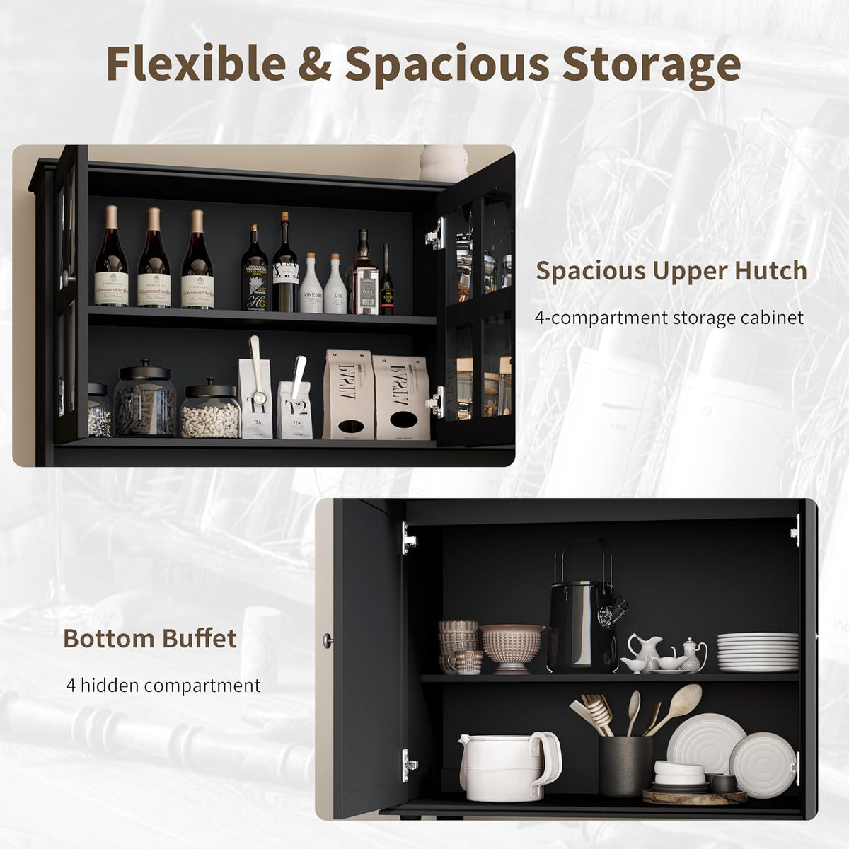 71" Tall Kitchen Pantry Storage Cabinet, 63" Wide Kitchen Hutch Cabinet with Large Countertop, Tall Pantry with
