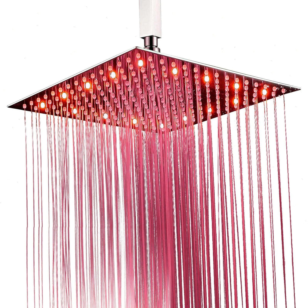 LED Rainfall Shower Head High Pressure 16 Inch LED Rain Shower Head Anti-leak Large Square Ceiling Mount LED Shower