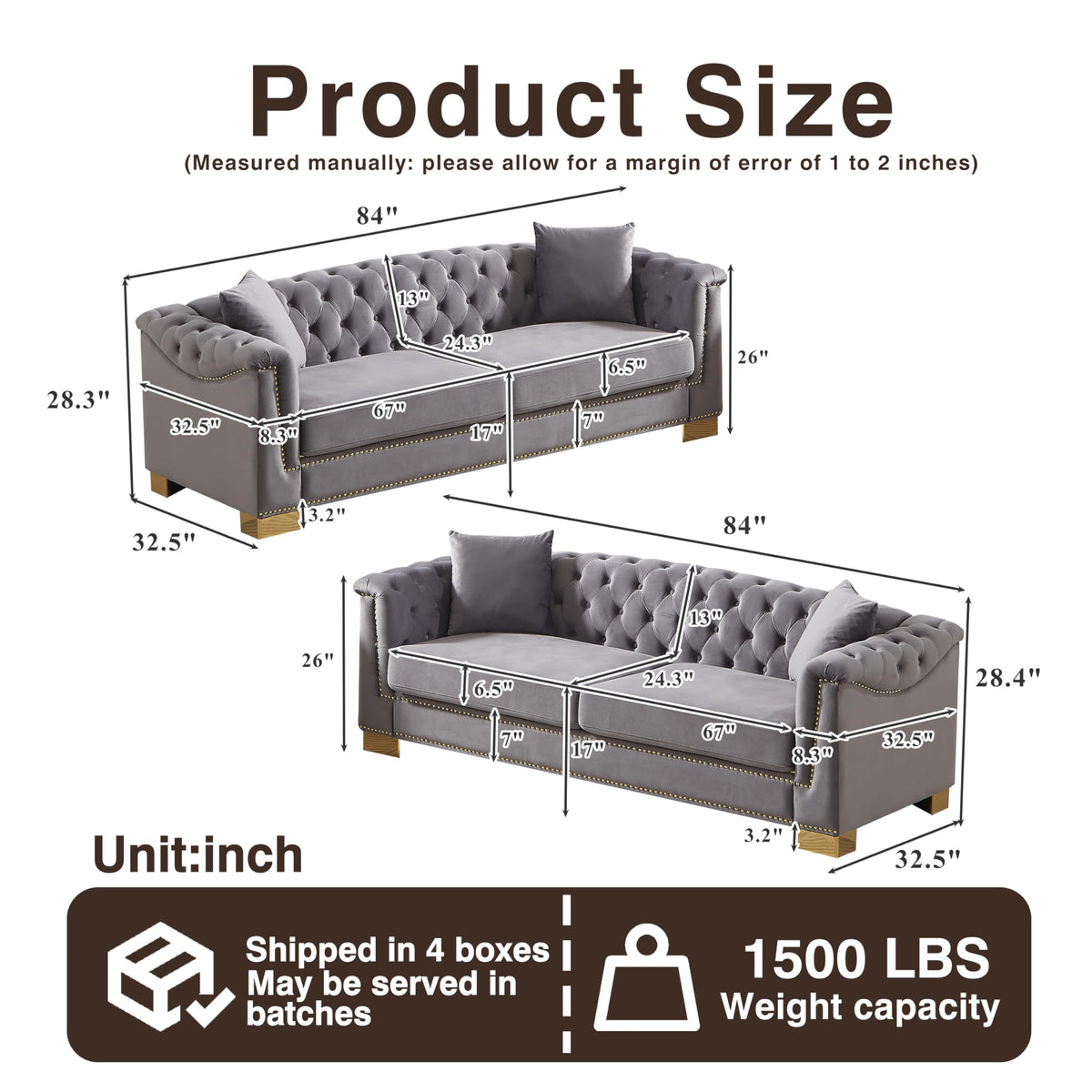 6 Seat Chesterfield Sofa, Upholstered 3+3 Seat Couch