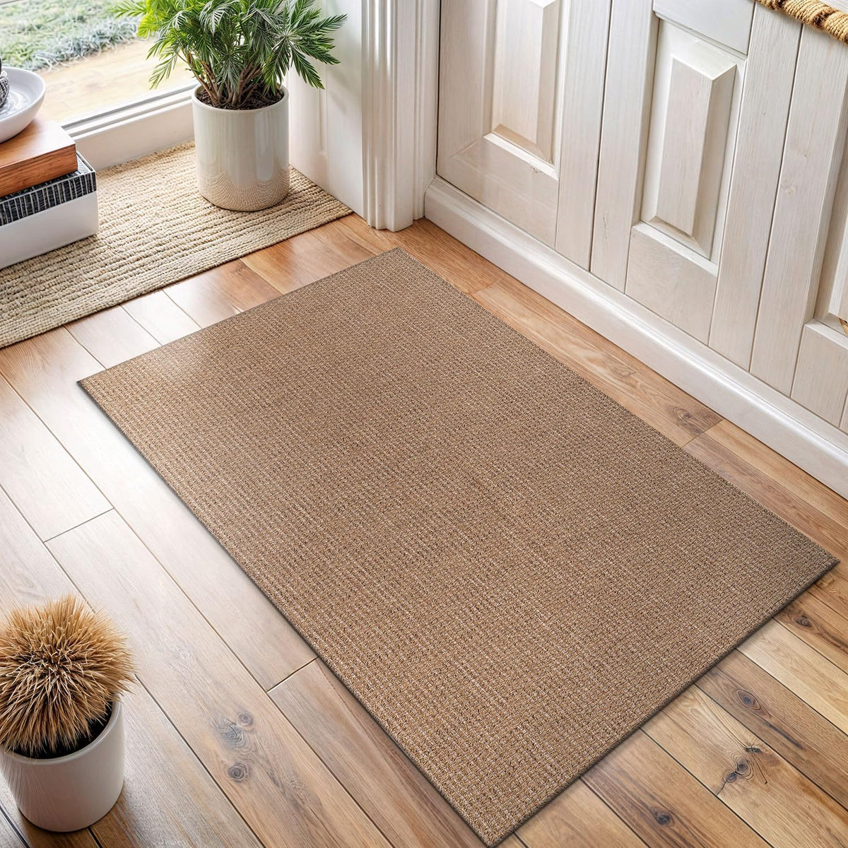 Easy Jute Door Mat Indoor Outdoor Natural Rugs Solid Fiber Rug Woven Area Rug Boho Easy Clean Inside Carpet