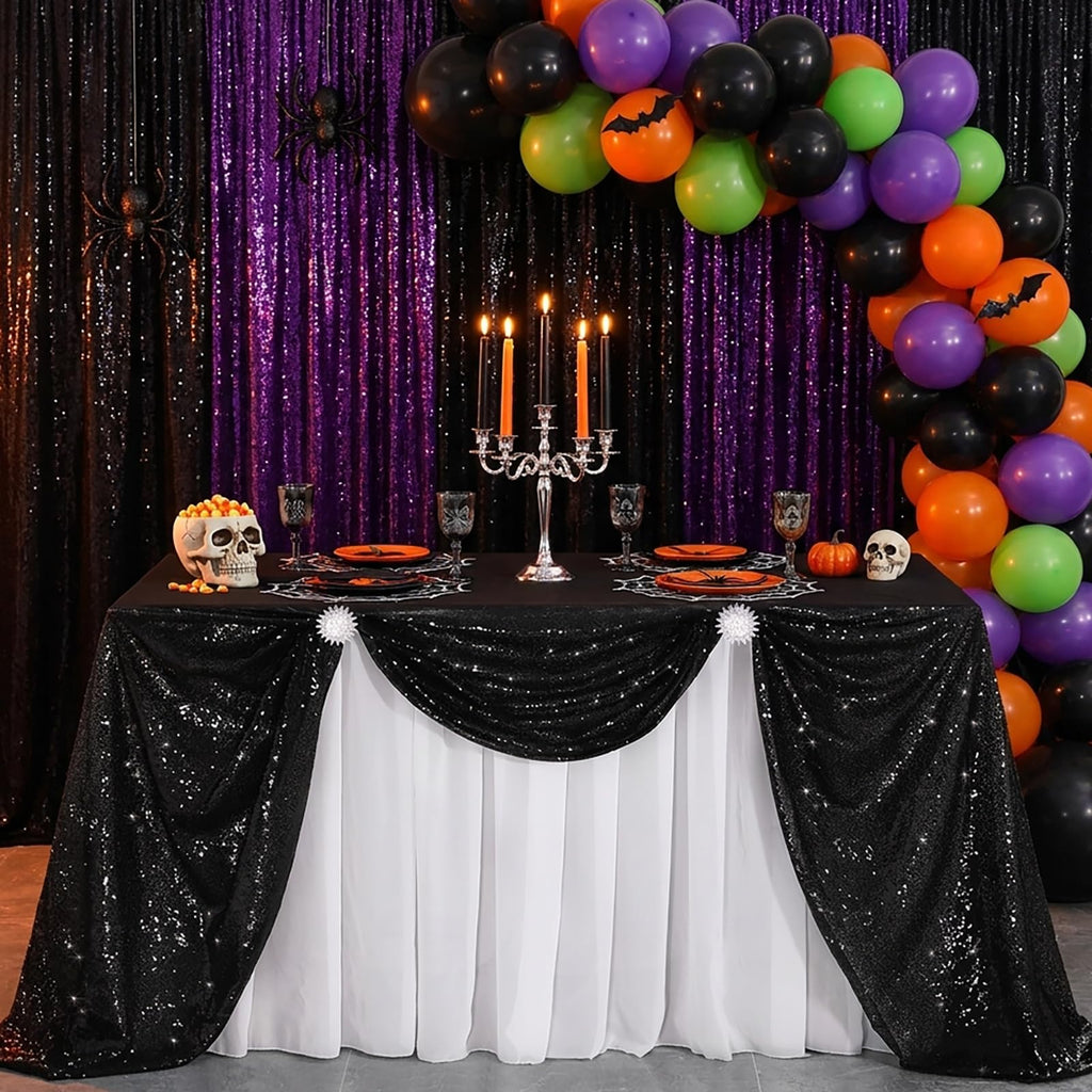 Black Sequin Tablecloth for Parties Rectangle Shiny Table Overlays Tabletop