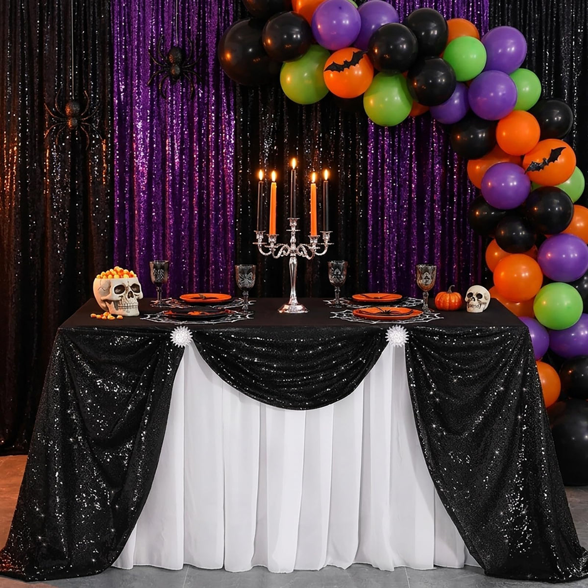 Black Sequin Tablecloth for Parties Rectangle Shiny Table Overlays Tabletop