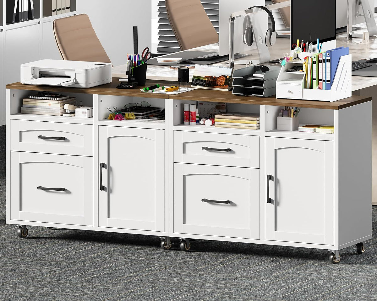 Lateral File Cabinet 2 Drawers, Filing Cabinets | Rolling Office Storage Cabinet with Drawers, Fits A4/Letter-Sized