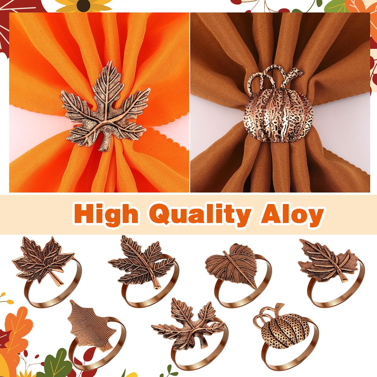 12 Pcs Thanksgiving Napkin Rings Set Fall Pumpkin Leaves Holders