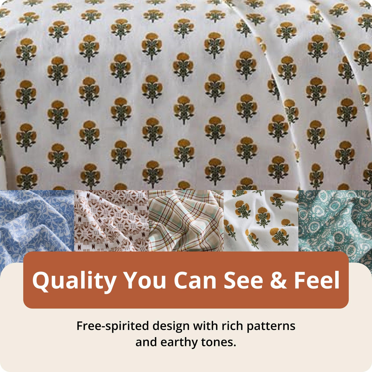 Golden Bloom Flannel 4-Piece Bedding Set, White & Gold