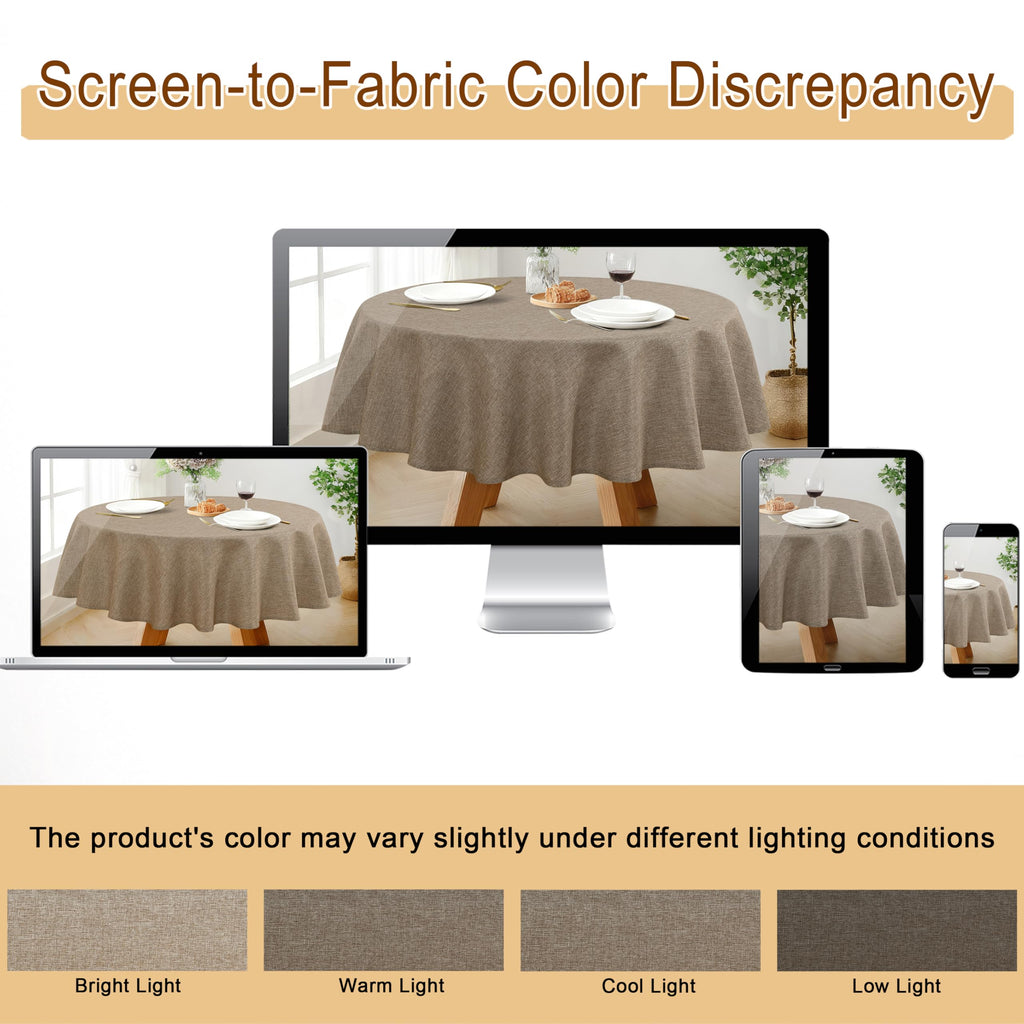 Round Textured Table Cloth Linen Wrinkle Free Stain Resistant Farmhouse Decorative Circular Tablecloth, Dining