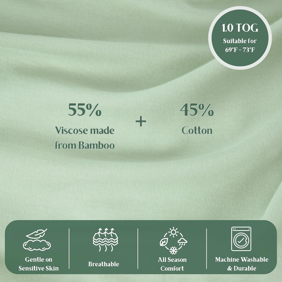Sleep Sack 1.0 TOG Year Round, Soft Rayon Made from Bamboo Wearable Blanket with 2 Way Zipper