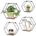 Hexagon Shelves Black for Wall - Metal Wood Floating Honeycomb Shelf - Hanging Planter Shelves Bedroom Bathroom Set