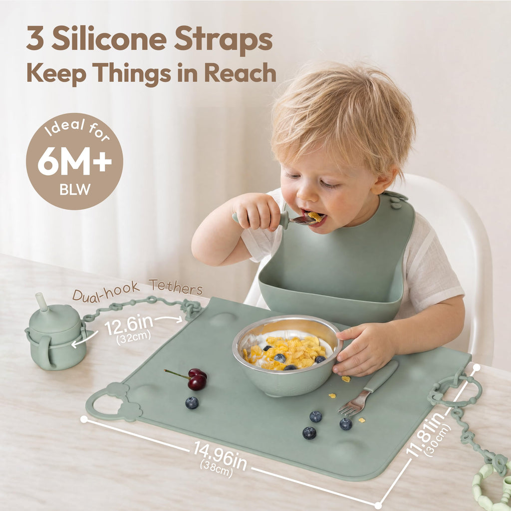 Silicone Suction Placemat for Baby: 4 Suction Bases Prevent Spills