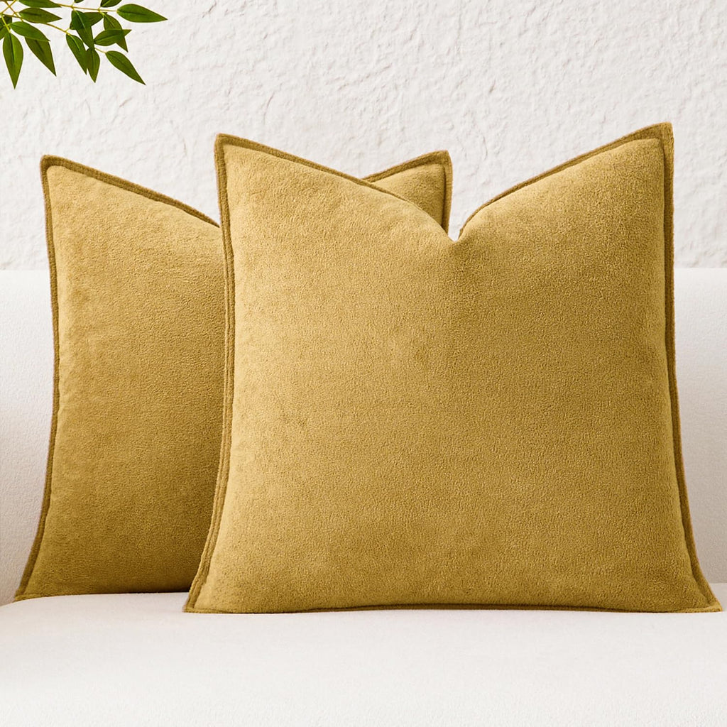 Soft Waterproof 22"x22" Pillow Covers 2 Pack, Mustard Yellow