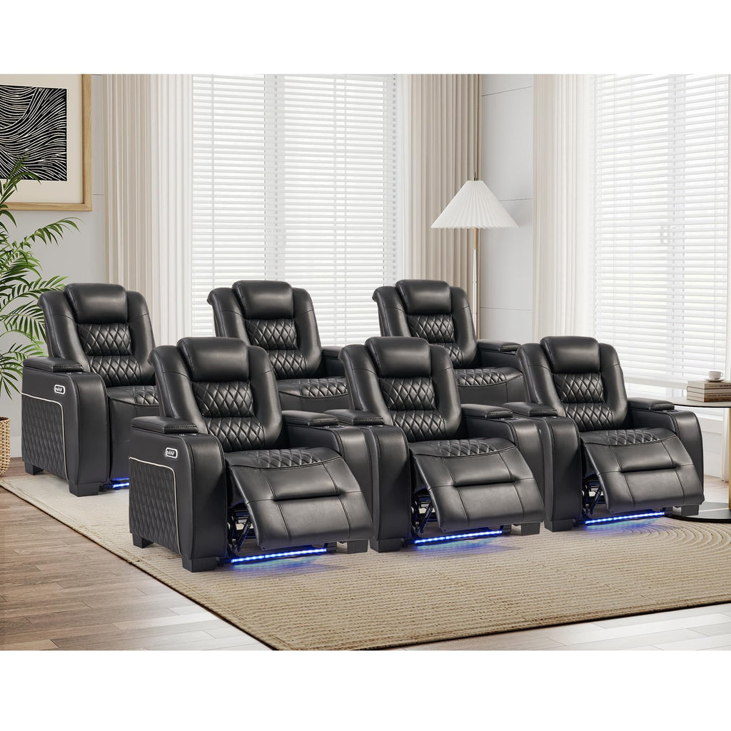 Dual Motor Power Recliner Set of 6 with Adjustable Headrest & LED Light