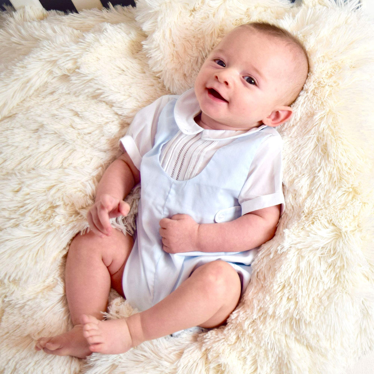 Baby Boys' Shortall with Pintucks and Side Tabs, Navy