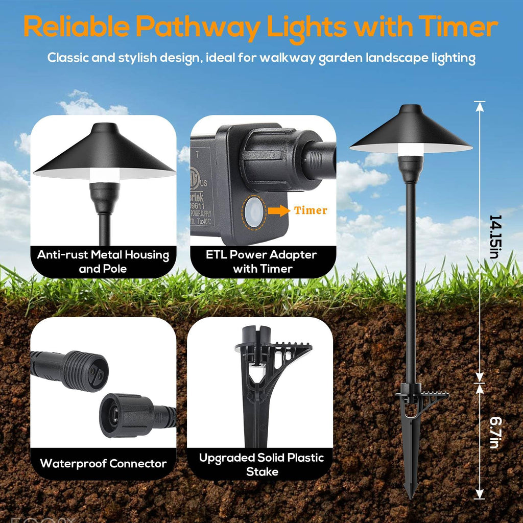 Low Voltage Pathway Lights with Timer, Plug in Landscape Path Light