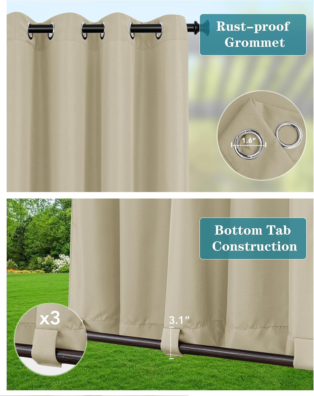 Windproof Outdoor Curtains Waterproof 4 Pcs 110x108 In Cream - Set of 4