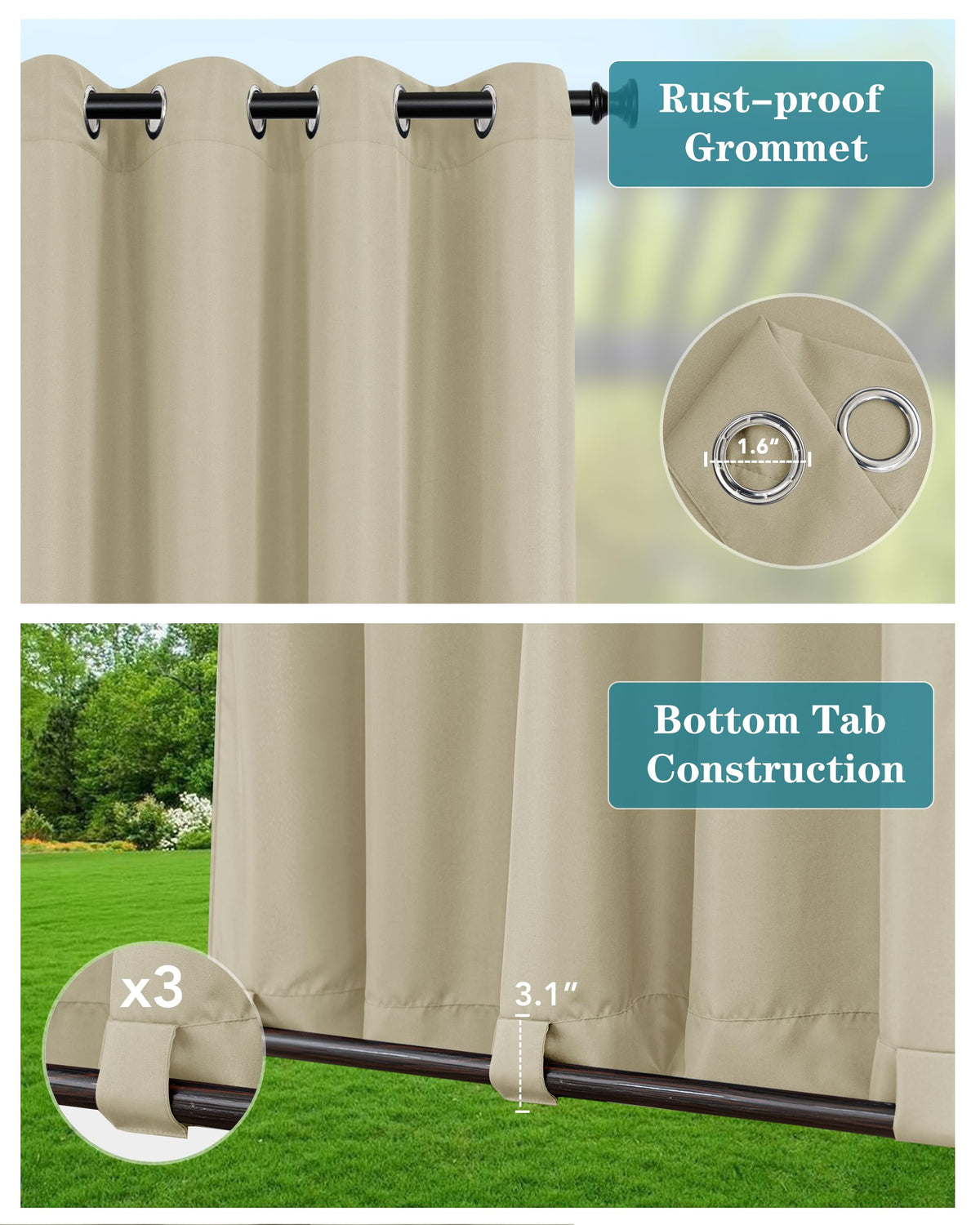 Windproof Outdoor Curtains Waterproof 4 Pcs 110x120 In Cream