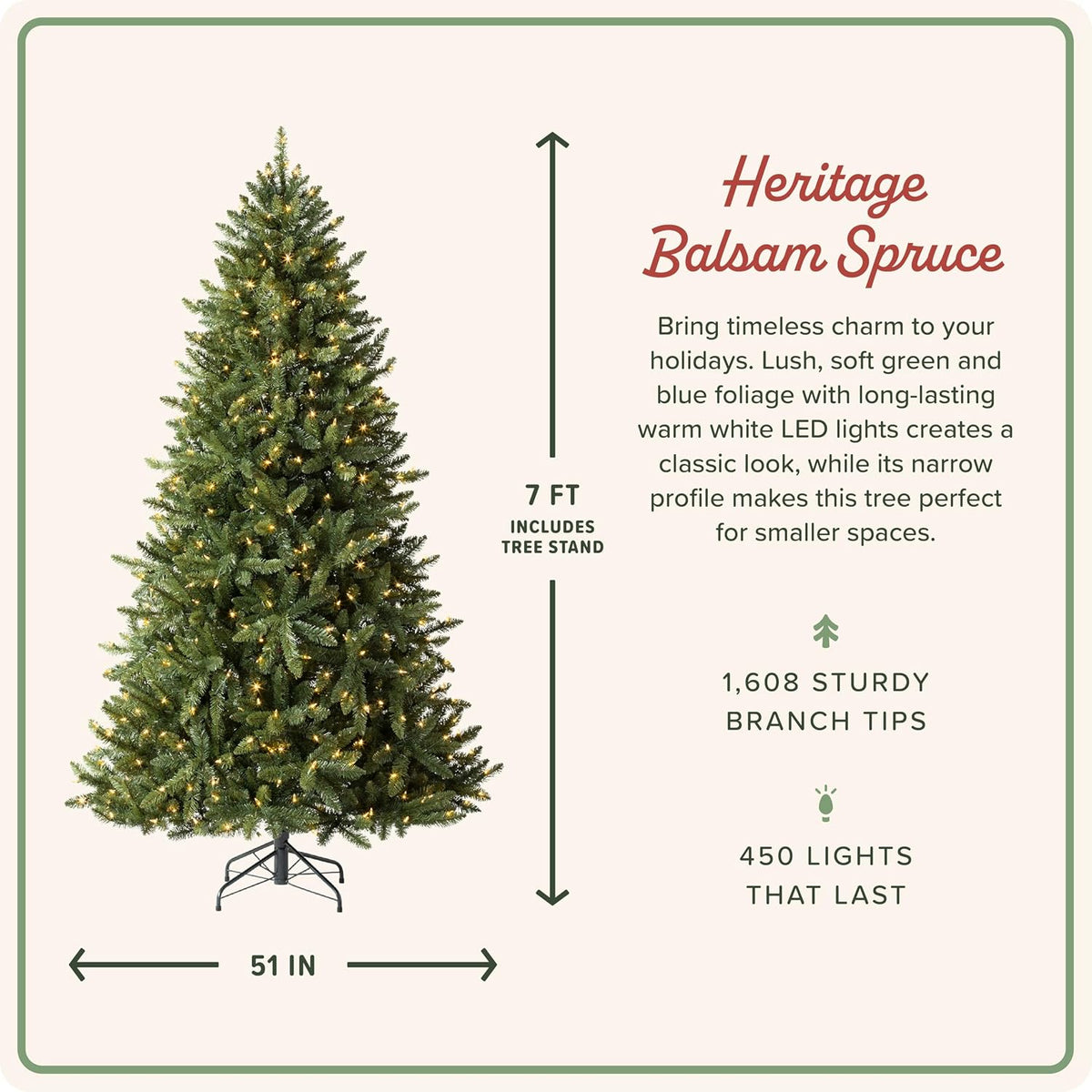 Heritage Balsam Spruce - Artificial Indoor Christmas Tree, Hinged Branches, Holiday Decor, LED Clear