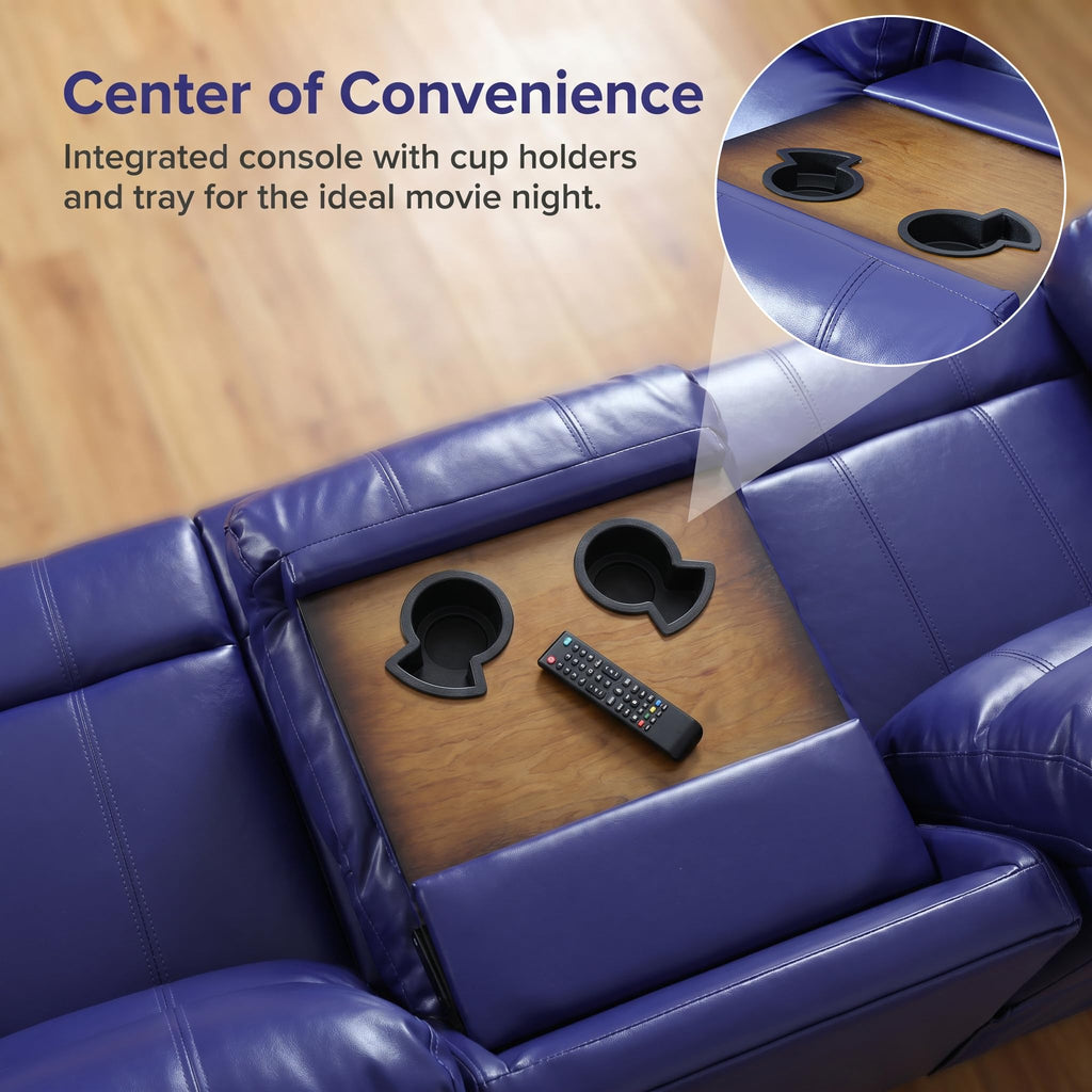 3 Pieces Living Room Furniture Sets with Cup Holder, Manual Leather Recliner Sofa Set with Storage, Bonded Leather