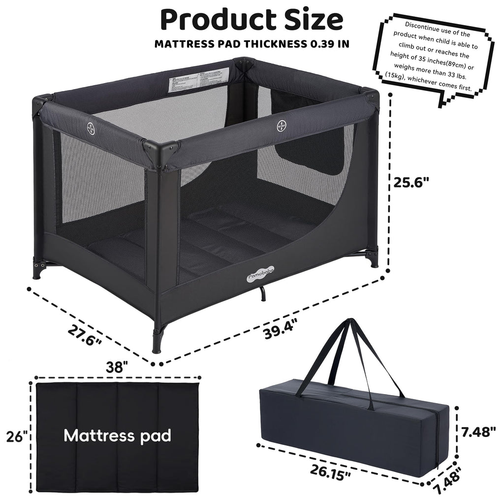 Play Yard Portable Baby Crib Foldable Playard Leightweight Travel Playpen for Tooddlers and Infant Black
