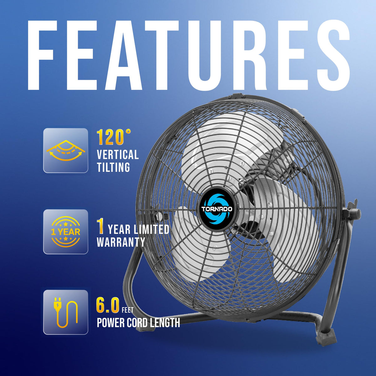 12 Inch Industrial Powerful Metal Floor Fan, 3-Speed High Velocity Cooling Floor Fan for Industrial, Commercial, and