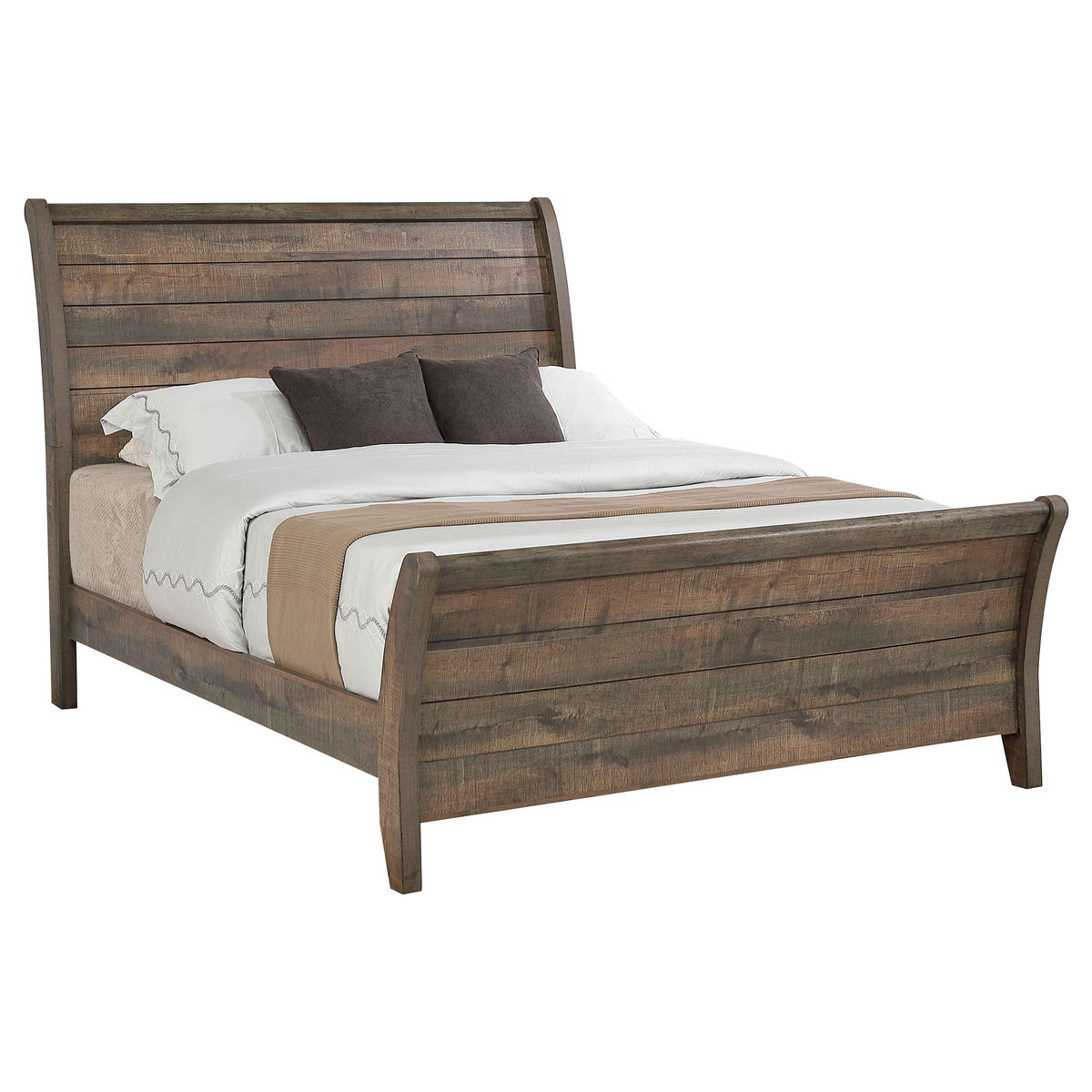 Home Furnishings Frederick Farmhouse Wood Queen Size Sleigh Bed Frame 55-inch Headboard Weathered Oak 222961Q