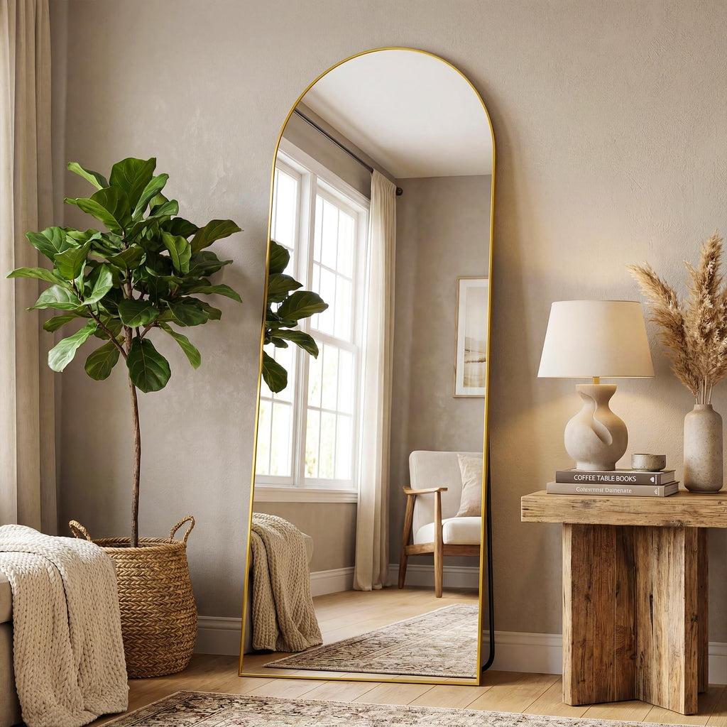 58" x19" Arched Full Length Mirror, Floor Mirror with Stand,Gold