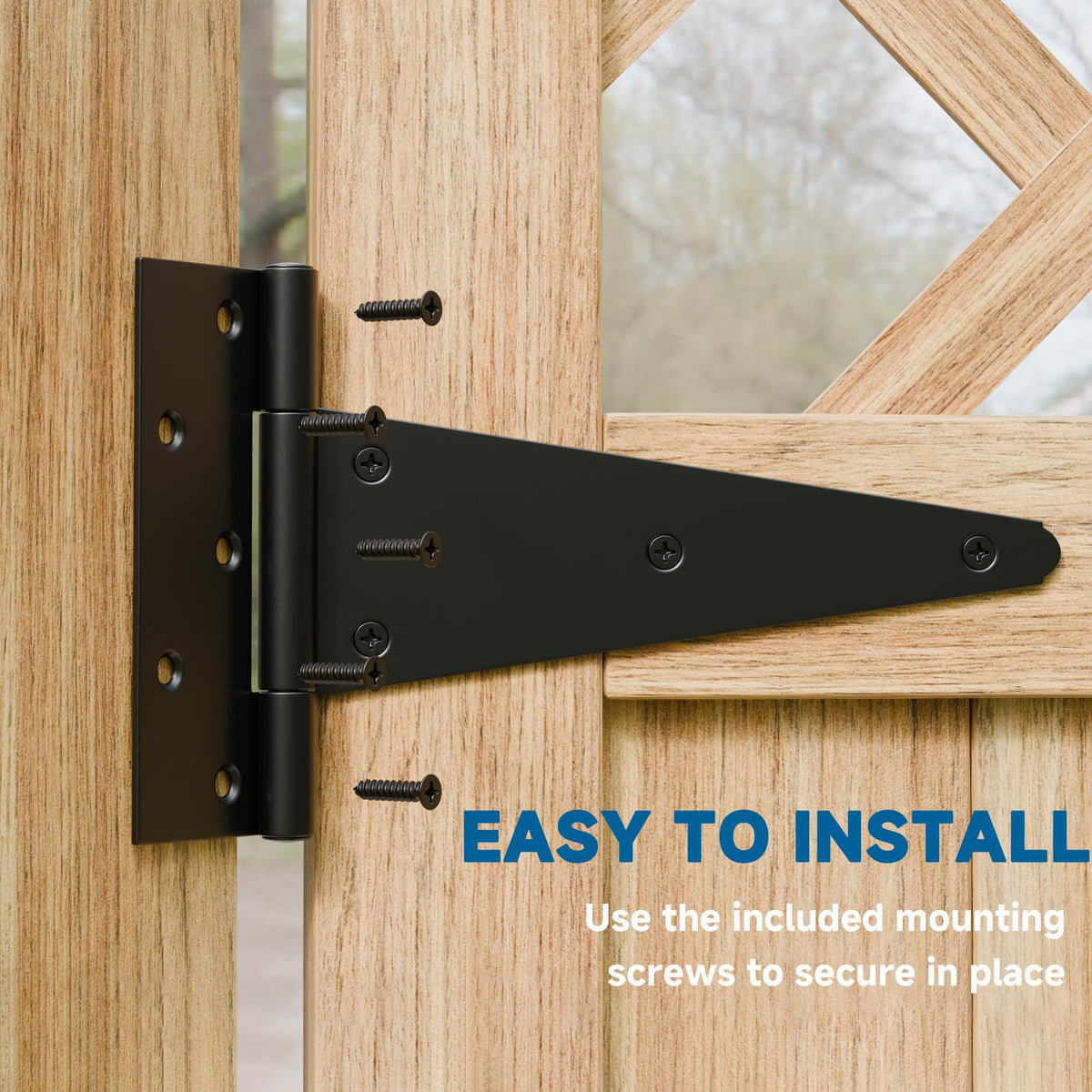 10 Inch T-Strap Gate Hinges, Heavy Duty Black Barn Door Hinges, 4 Pack
