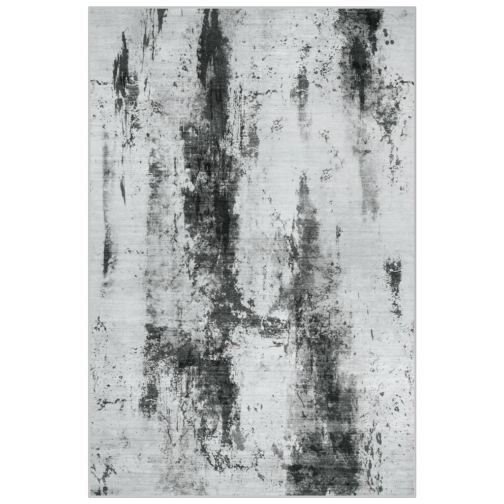 2'6''x8' Runner Rugs Washable Rug: Modern Abstract Black White Grey Carpet