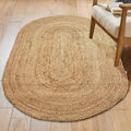 Hand Woven Natural Jute Braided Area Rug - 3x5 Feet Oval | Vintage Boho Reversible Rug , Dining Area, Entryway |