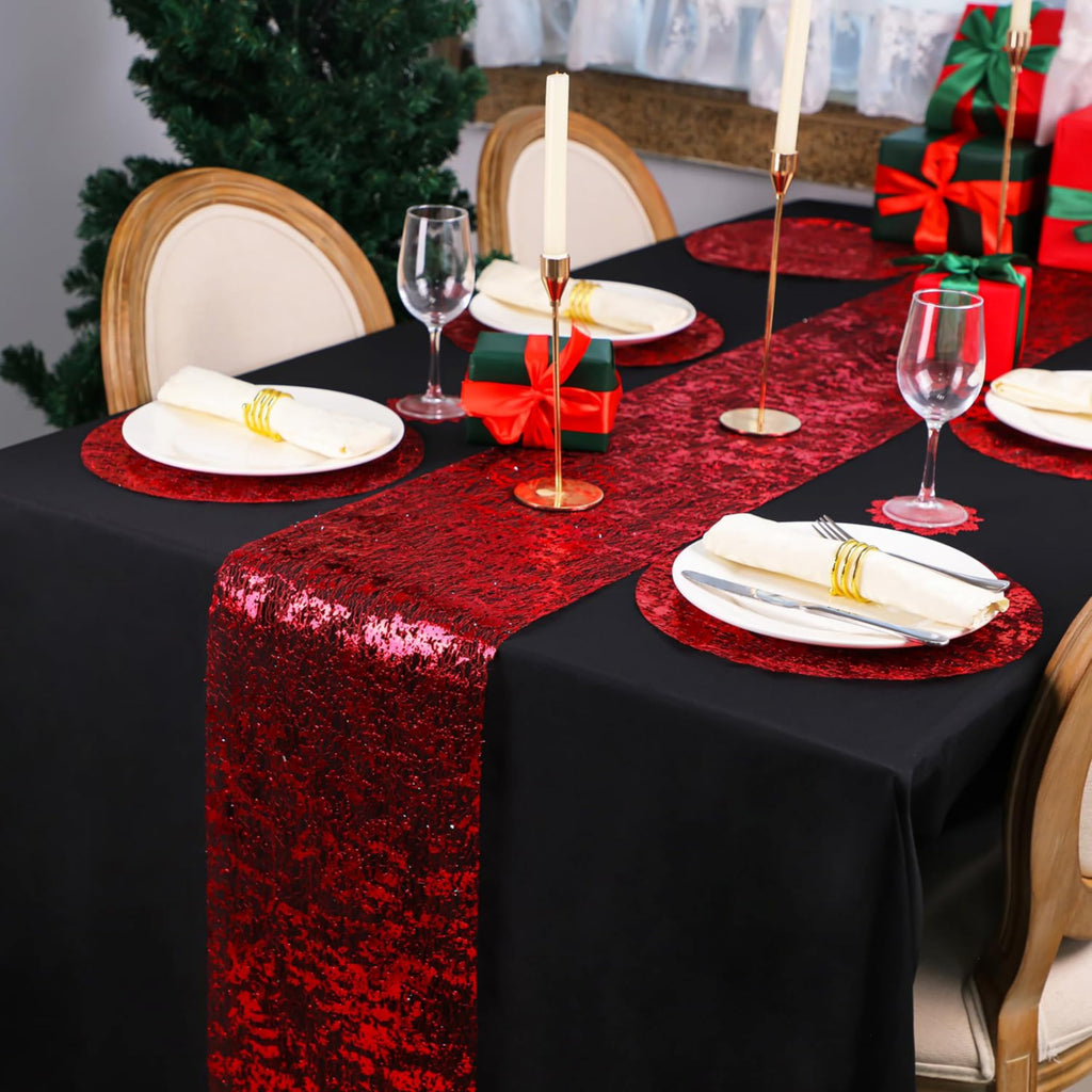 Red Table Runner 49 Feet Glitter Metallic Foil Mesh Party Decor