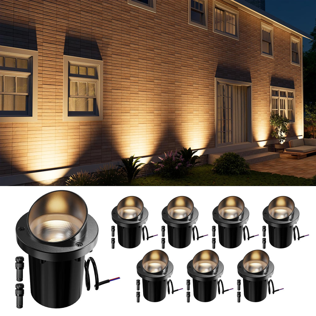 8 Pack Warm White Low Voltage Well Lights with Glare Shield Design